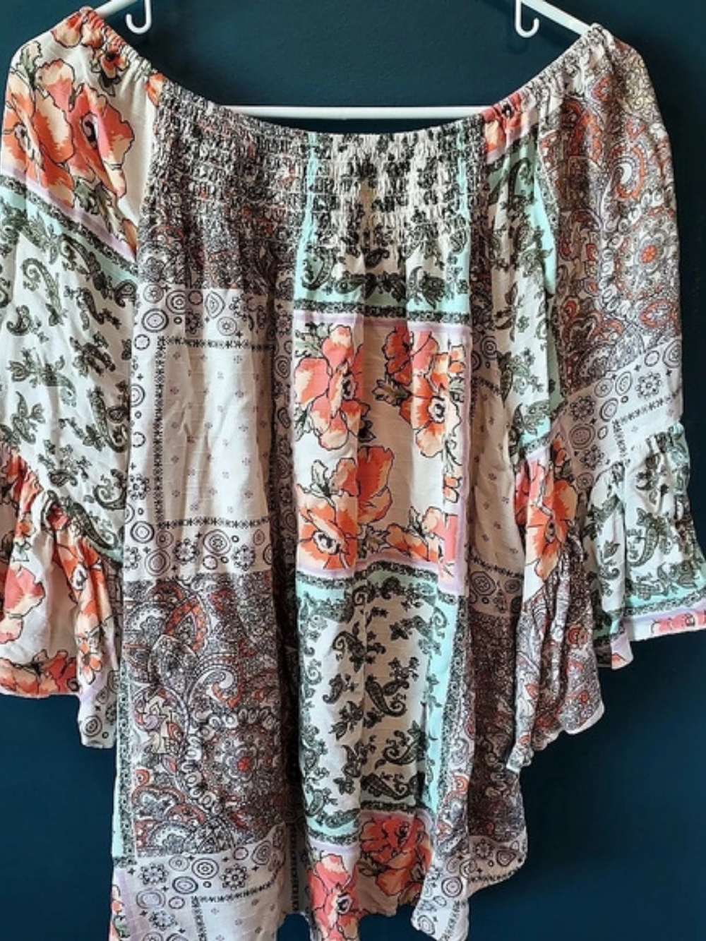 Cato Paisley Floral Tunic White & Orange Size 14/16W Like New - Picture 4 of 7